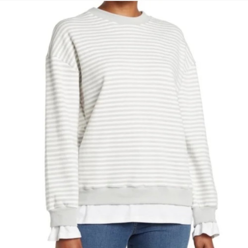 NWT, CALI BE-Nordstrom, Layered Oversized Sweatshirt, Light Grey, Size S